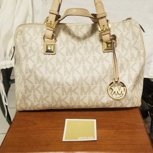 COPY - MICHAEL KORS - WHITE GOLD "GRAYSON" SATCHEL :LARGE